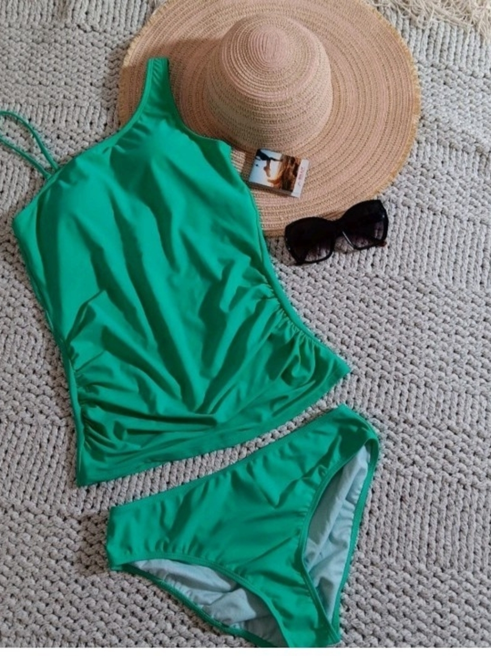 NWT Willit Green Two-Piece Ruched One Shoulder Tankini Swim Set